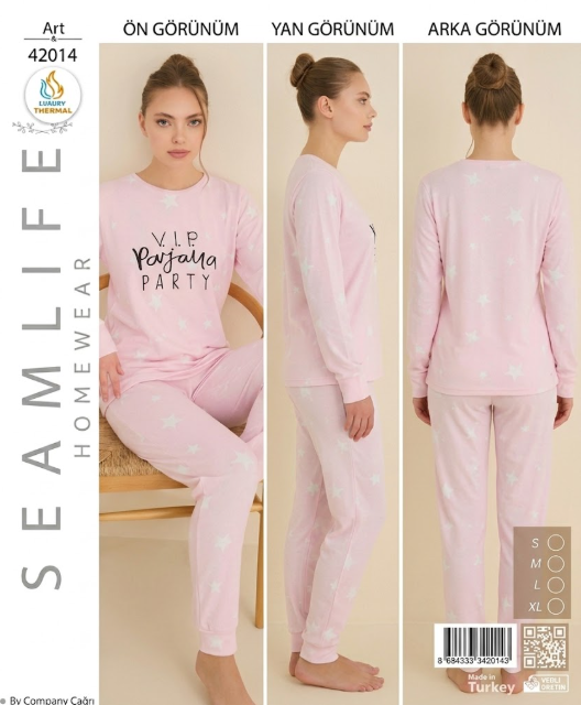 BAYAN UZUN KOLLU TERMAL PİJAMA TAKIMI