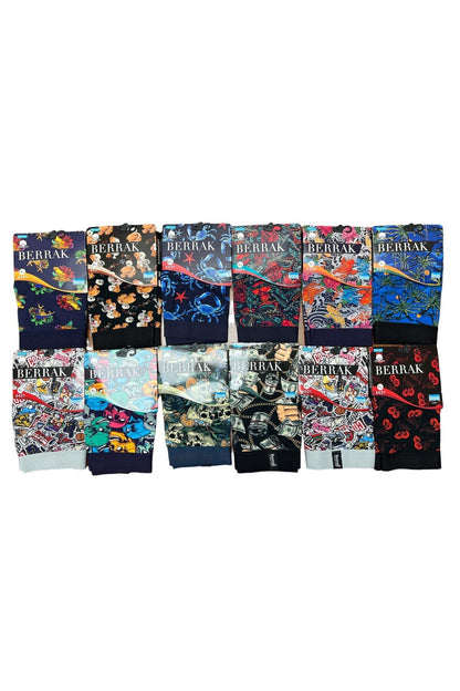 Berrak4431, 8'li Paket Dijital Baskılı Penye Desenli Likralı Boxer Short Yüksek Kalite 4431