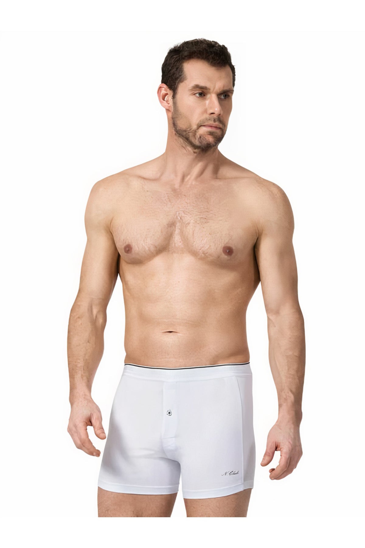 Erkek Beyaz Boxer Düğmeli Elastan Kumaş 146