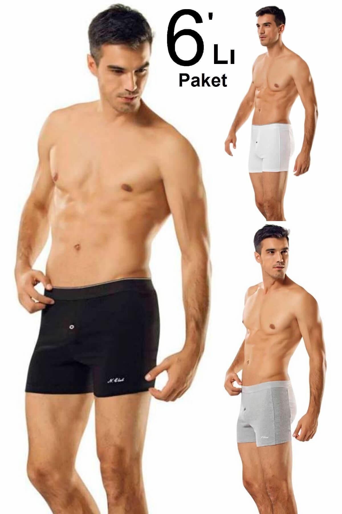 6'lı Paket Düğmeli Erkek Boxer