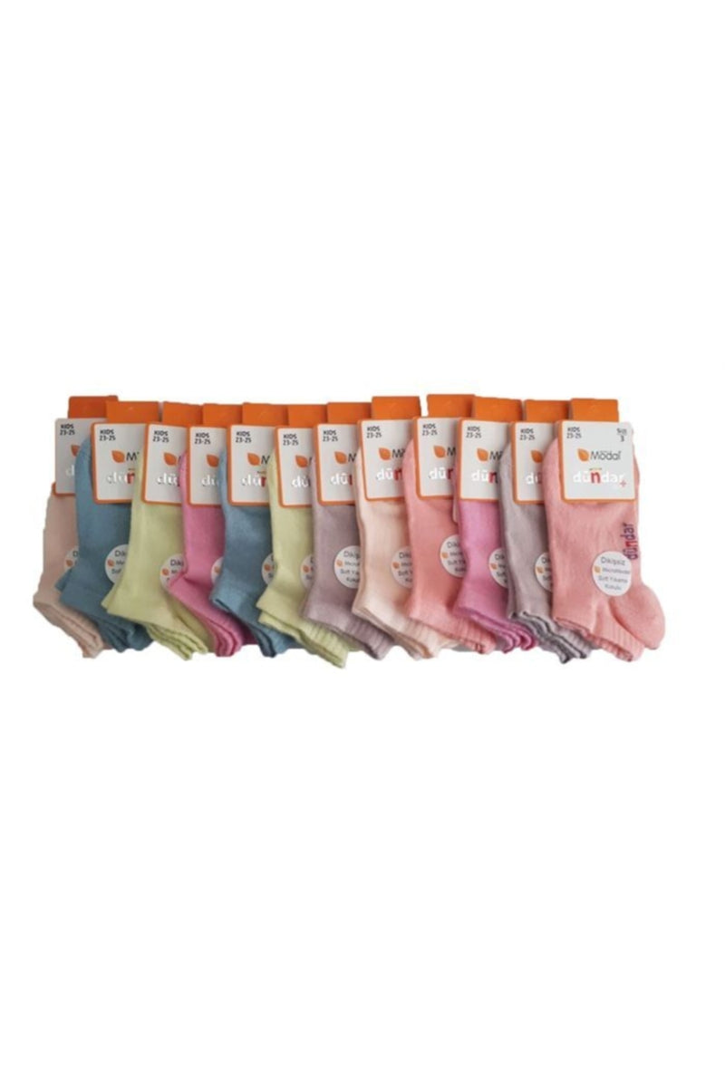 Kız Çocuk Modal Dikişsiz Patik Kısa Çorap 12 Li Paket