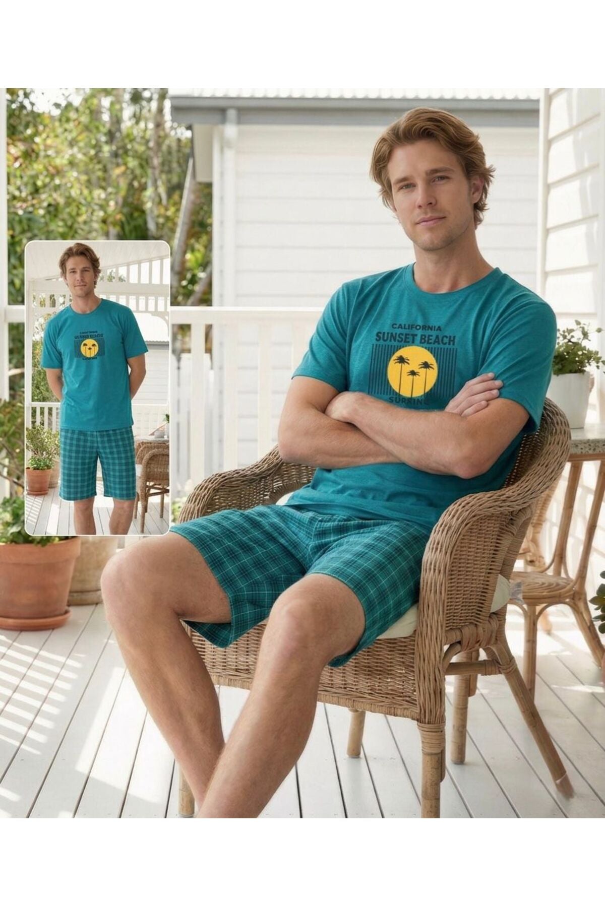 Erkek Kısa Kol Şortlu Pijama Takımı